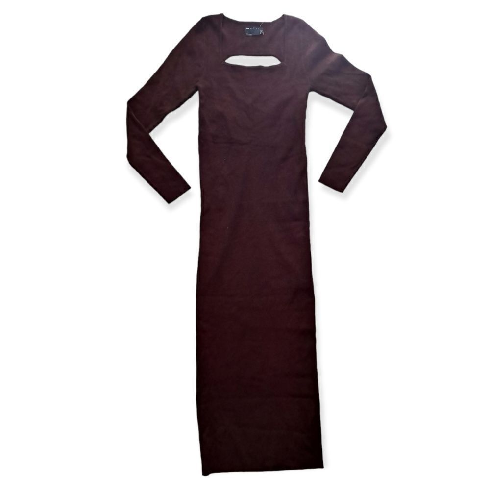 ASOS Design Knitted Midi Bodycon Dress with Open Back Brown 8